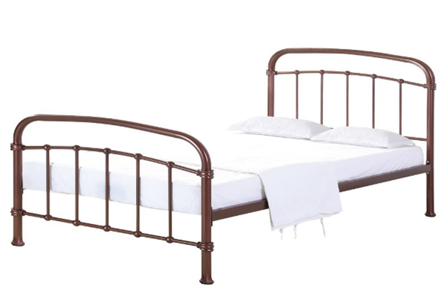 View 46 Double Copper Metal Tubular Bed Frame Curved Rail Detail Casting Tusson information