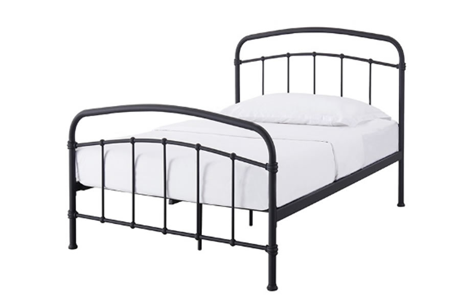 View Single 30 Black Metal Tubular Bed Frame Curved Rail Detail Casting Tusson information