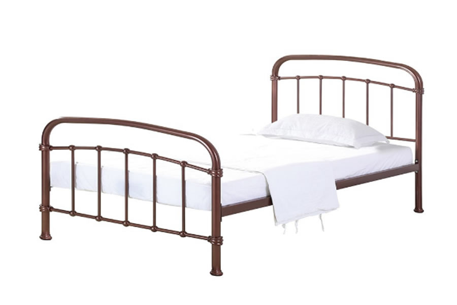 View Single 30 Copper Metal Tubular Bed Frame Curved Rail Detail Casting Tusson information
