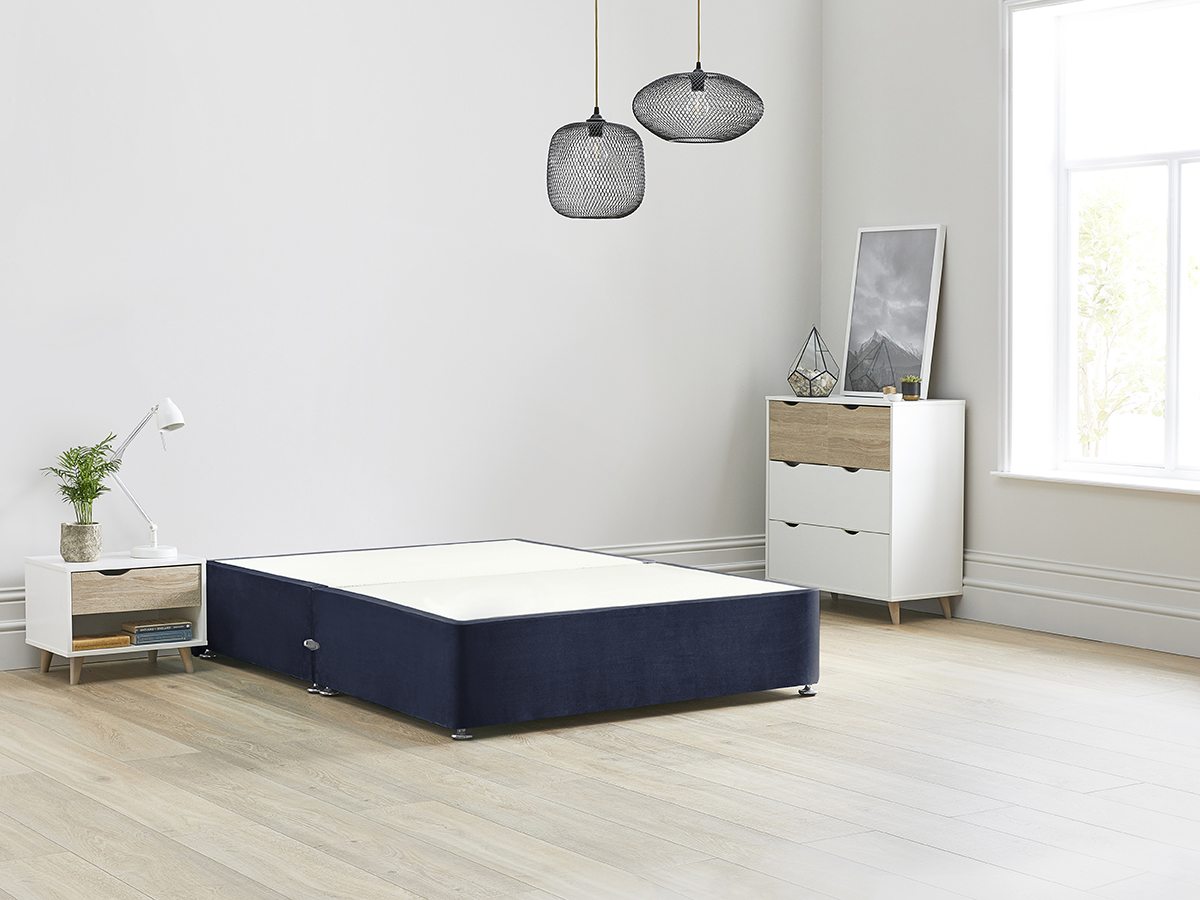 View Reinforced Divan Bed Base 40 Small Double Sapphire Blue Heavy Duty Solid 18mm Sides Top Base 16 41cm Base Height information