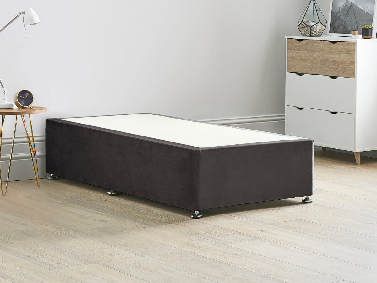 View Reinforced Divan Bed Base 30 Single Charcoal Grey Heavy Duty Solid 18mm Sides Top Base 16 41cm Base Height information
