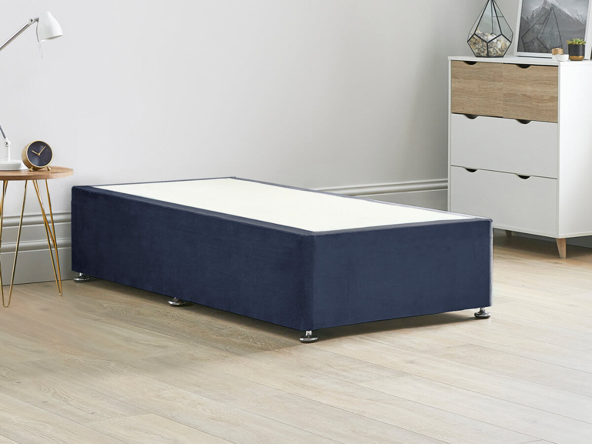 View Reinforced Divan Bed Base 30 Single Sapphire Blue Heavy Duty Solid 18mm Sides Top Base 16 41cm Base Height information