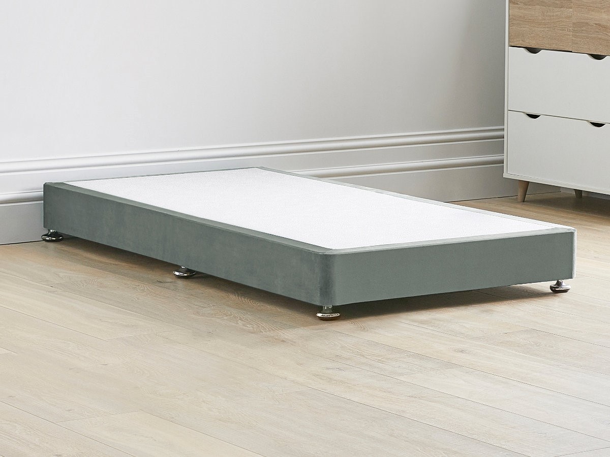 Platinium Grey Small Single 2'6'' Low Contract Divan Bed Base Chrome Glides