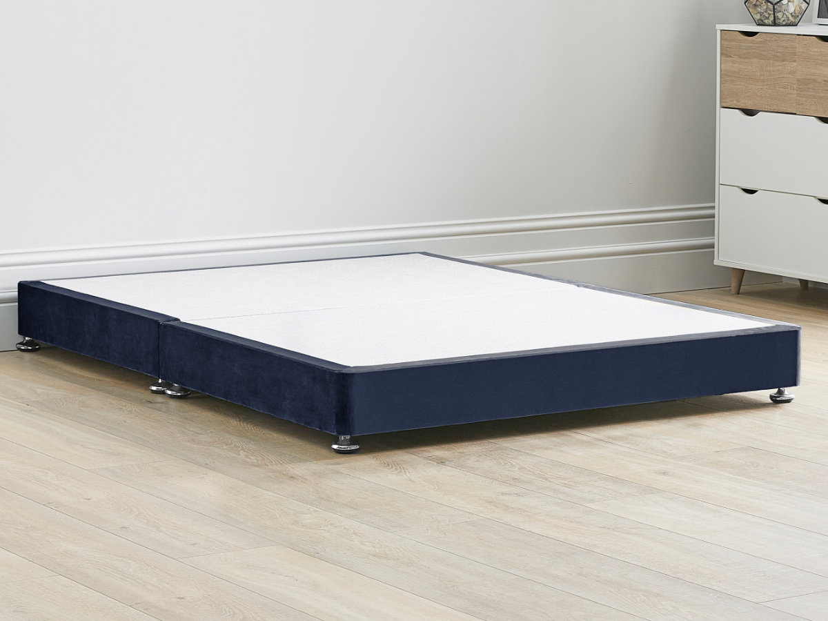 View 8 20cm Low Solid Strong Divan Bed Base With Screw In Wooden Legs 60 Super King Base Splits In Two Sections Sapphire Blue Fabric information