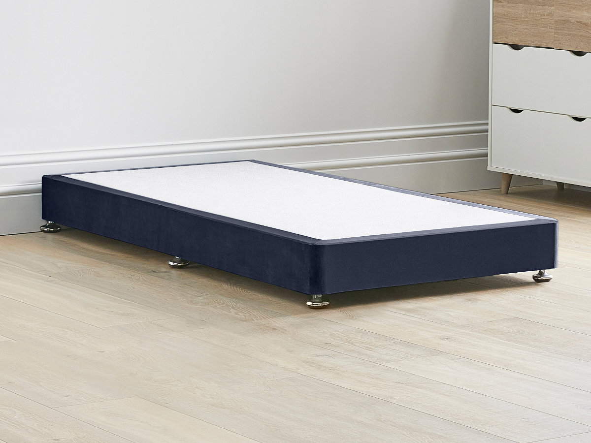 View 8 20cm Low Solid Strong Divan Bed Base With Screw In Wooden Legs 26 Single Base Splits In Two Sections Blue Fabric information