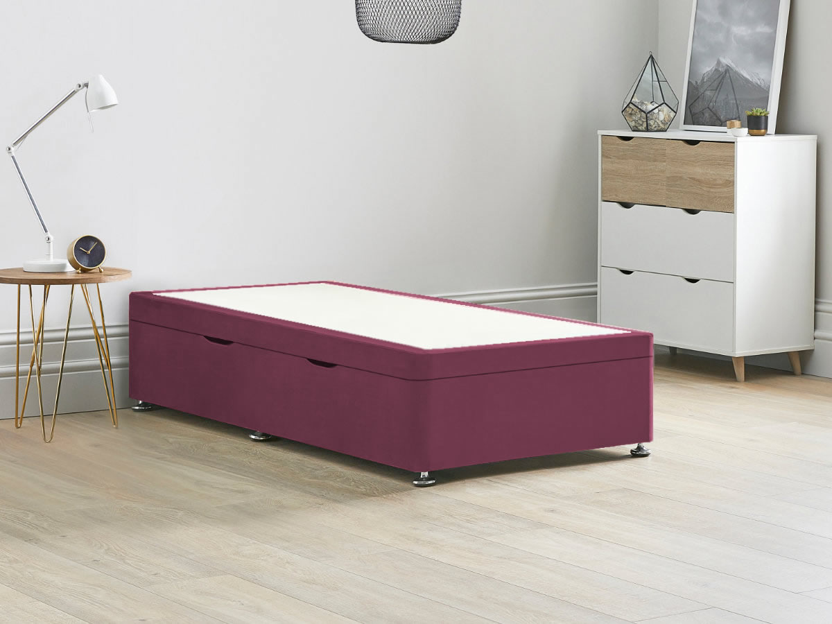 View 30 90cm Single Size Linosa Pink Side Lift Ottoman Storage Divan Bed Base Easy Lift Gas Pistons Dust Free Bed Storage Solid Base Sides information