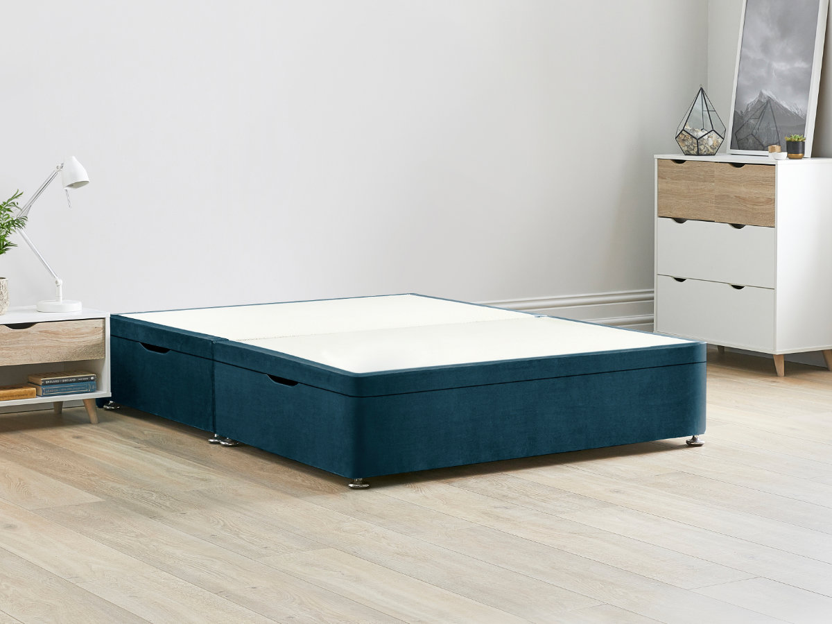 View 50 150cm King Size Duckegg Blue Side Lift Ottoman Storage Divan Bed Base Easy Lift Gas Pistons Dust Free Bed Storage Solid Base Sides information