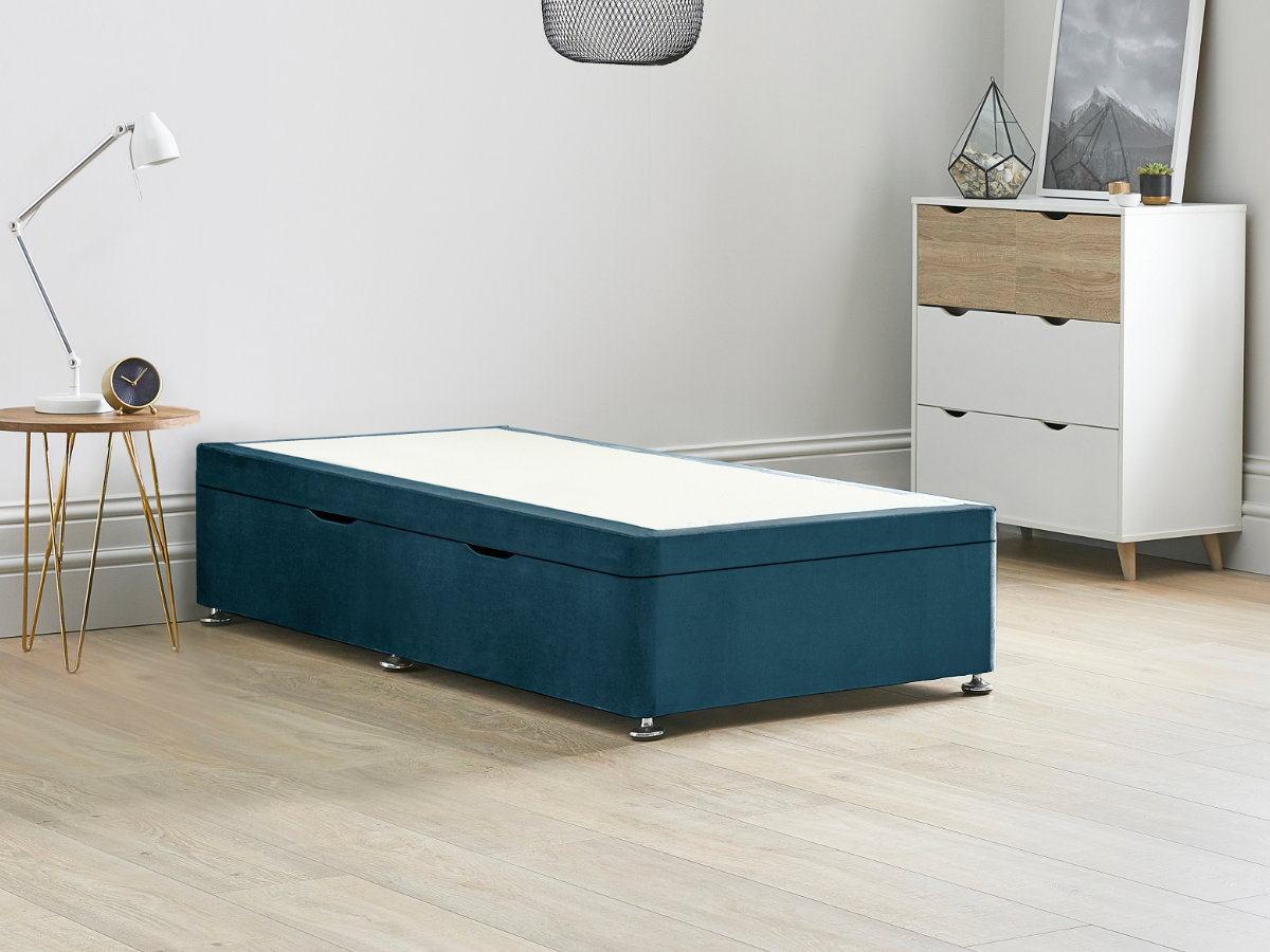 View 30 90cm Single Size Duckegg Blue Side Lift Ottoman Storage Divan Bed Base Easy Lift Gas Pistons Dust Free Bed Storage Solid Base Sides information