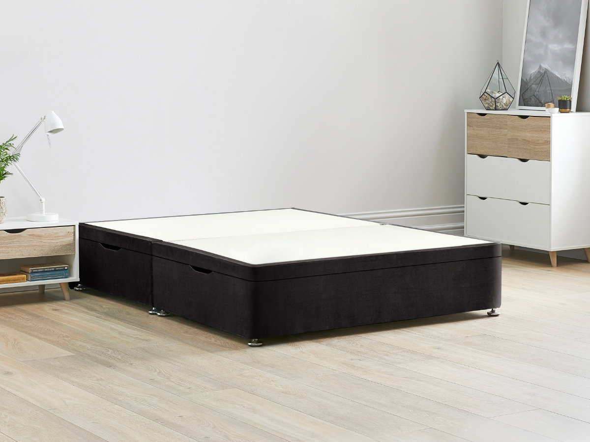 View 46 135cm Double Size Truffle Brown Side Lift Ottoman Storage Divan Bed Base Easy Lift Gas Pistons Dust Free Bed Storage Solid Base Sides information