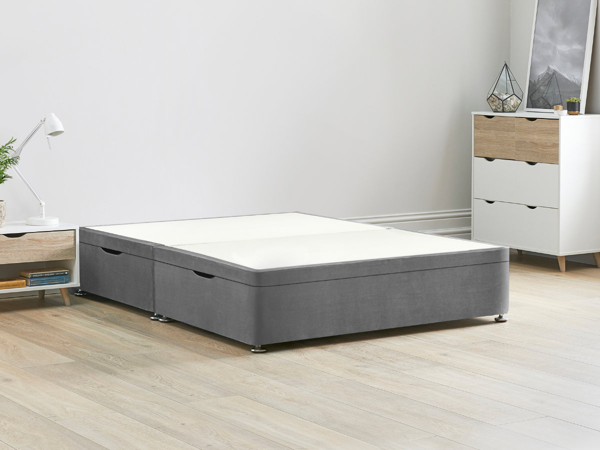 View 40 120cm Double Size Grey Side Lift Ottoman Storage Divan Bed Base Easy Lift Gas Pistons Dust Free Bed Storage Solid Base Sides information