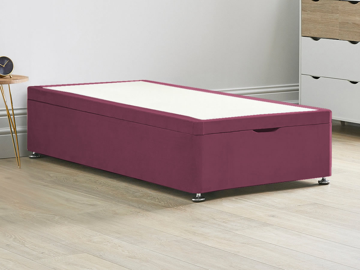 View Ottoman End Lift Divan Bed Base 30 Single Linosa Pink Solid Sides Top Base Fixed Chrome Glide Feet information