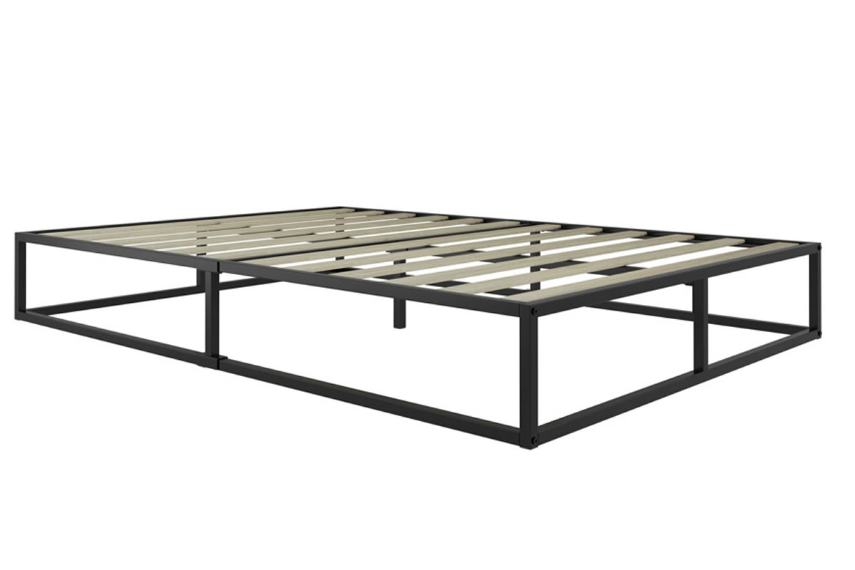 View 40 Double Contract Student Black Robust Metal Frame Platform Storage Bed Base Solid Wood Slatted Top Complete Under Bed Storage Soho information