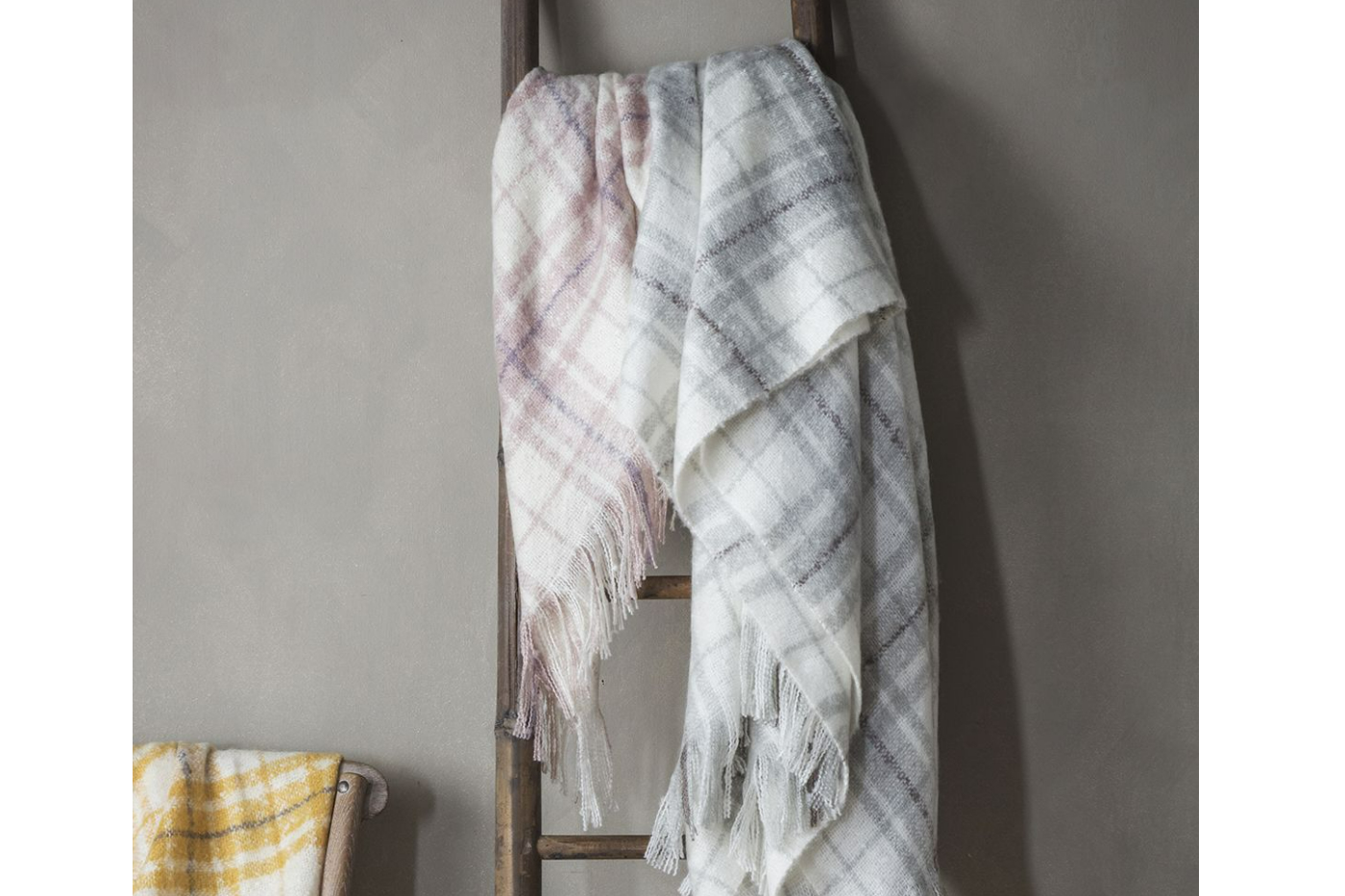View Blush Check Faux Mohair Throw With Frayed Fringing Detail 1300 x 1800mm information