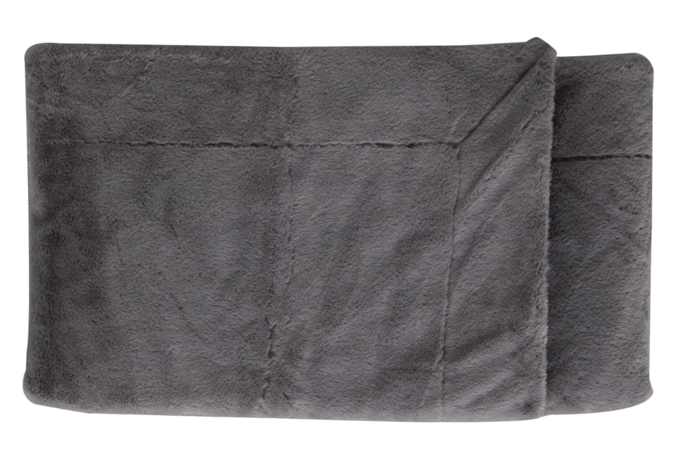 View Mid Grey Faux Fur Throw With Stitched Fold Over Border Large information