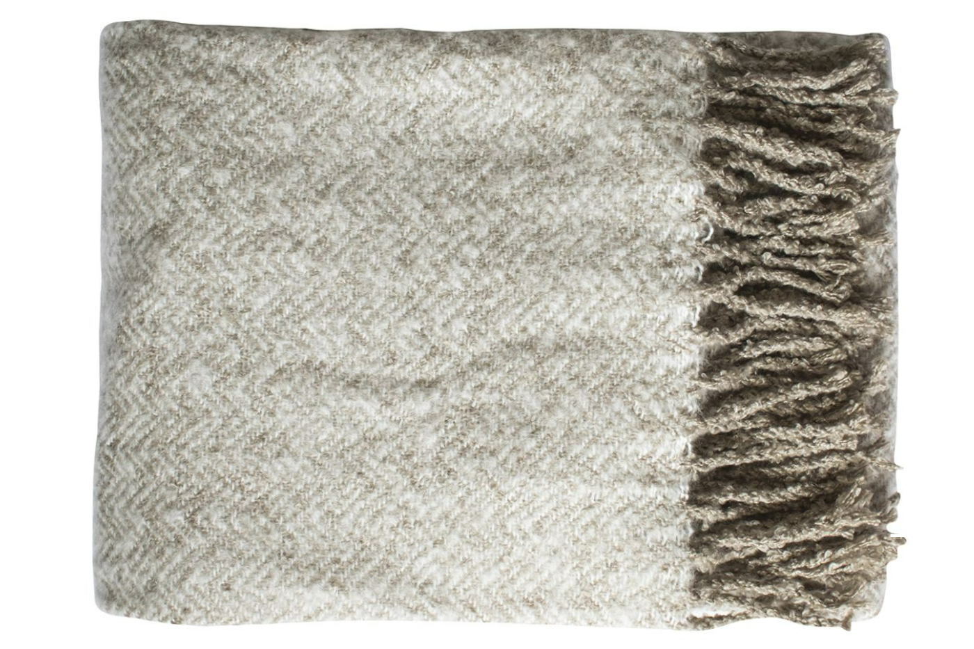 View Taupe Faux Mohair Throw With Two Tone Herringbone Pattern information