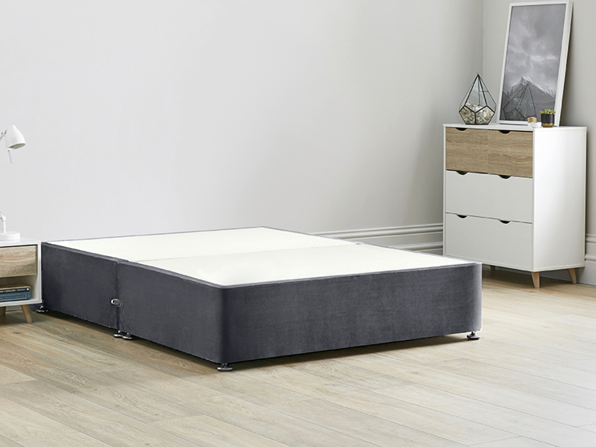View Reinforced Divan Bed Base 60 Super King Charcoal Heavy Duty Solid 18mm Sides Top Base 16 41cm Base Height information