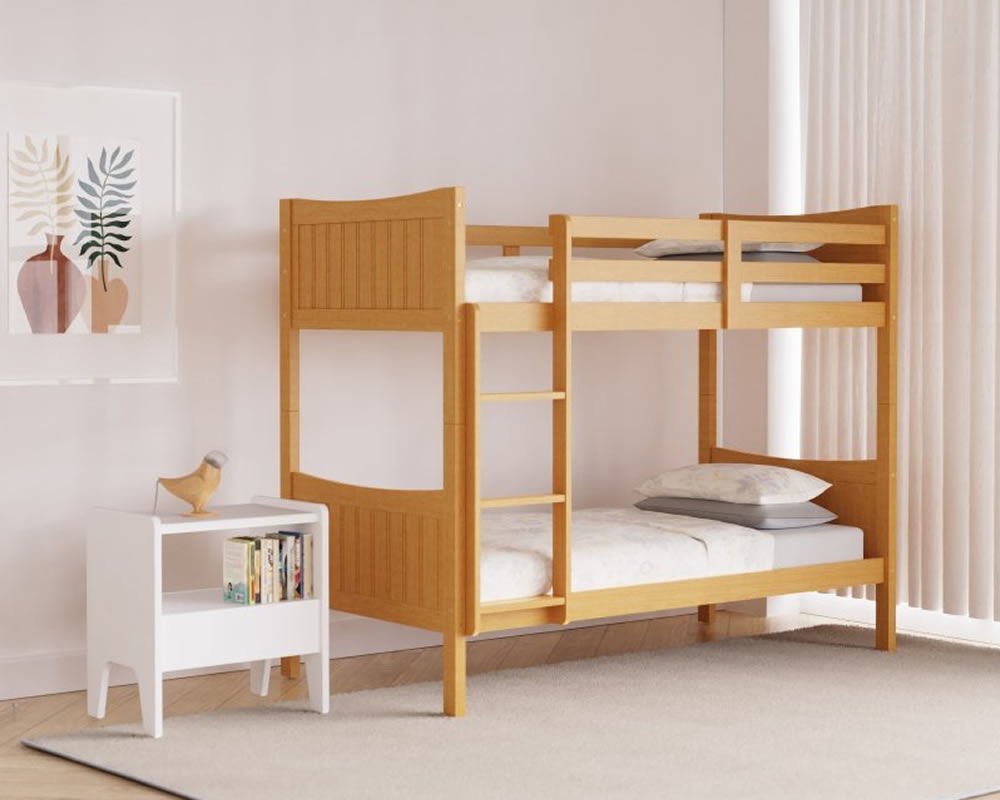 View 30 90cm Single Contract Strong Wooden Bunk Bed Panelled Slatted Headboard Footboard Splits Into Two Single Bed Frames Goliath information